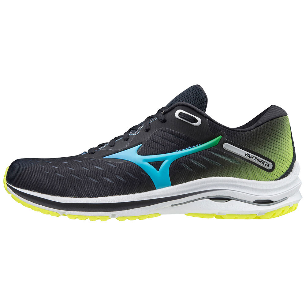 Mizuno Wave Rider 24 Férfi Futócipő Fekete/Kék Türkiz/Sárga TLD538017